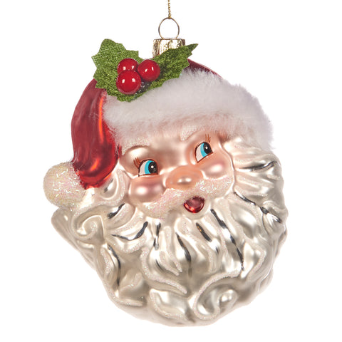 Decorazione Faccia di Babbo Natale Glitterata 12cm