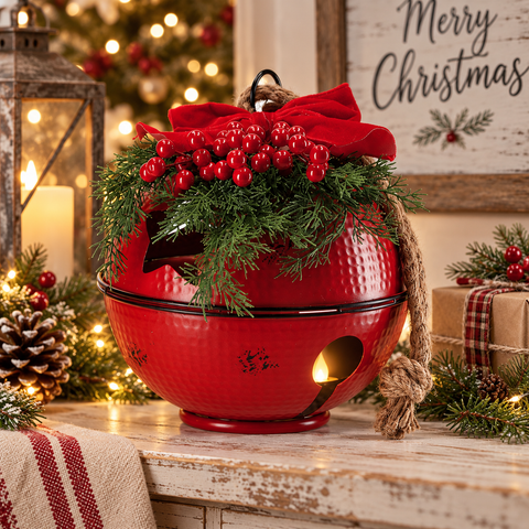 Decorazione in Ferro da Appendere Modello Campanella con Candela LED - 26 cm