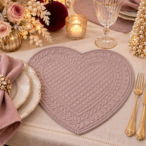 Set Americano a Cuore in Cotone Trapuntato Cipria – Collezione Carmen by Blanc MariClò, 30x32 cm