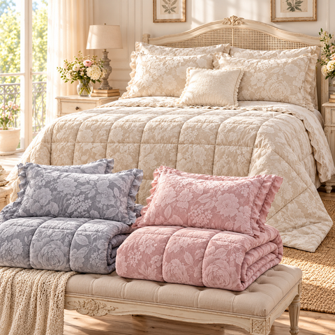 Trapunta Matrimoniale Micaela in Velluto Jacquard con Federe – L'Atelier 17, 260x260cm