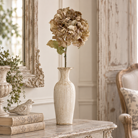 Ramo di Ortensia Artificiale Effetto Essiccato – Collezione Gardena by Blanc MariClò, H 120 cm