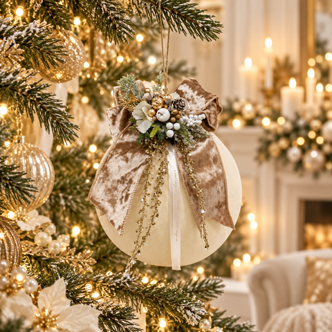 Sfera Decorativa Moonlight in Velluto con Fiocco e Composizione – Polvere di Stelle by Mata Creazioni