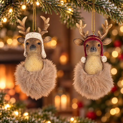 Adorno navideño de reno peludo con sombrero de Goodwill de 11 cm