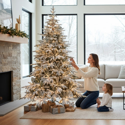 Albero di Natale Innevato con Luci LED – PE+PVC Real Touch H.180/210/240 cm