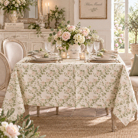 Tovaglia Rettangolare con Fantasie Differenti – Collezione Rami d'Amore by Blanc Mariclò, 140x240 cm