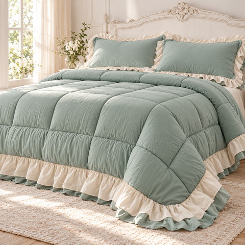 Edredón Cloud Rouche con fundas de almohada (para cama matrimonial o individual)
