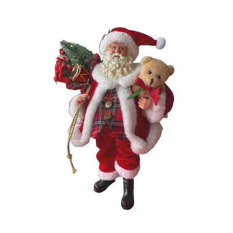 Babbo Natale con Orsetto – Statuina Natalizia in Resina e Tessuto 30cm