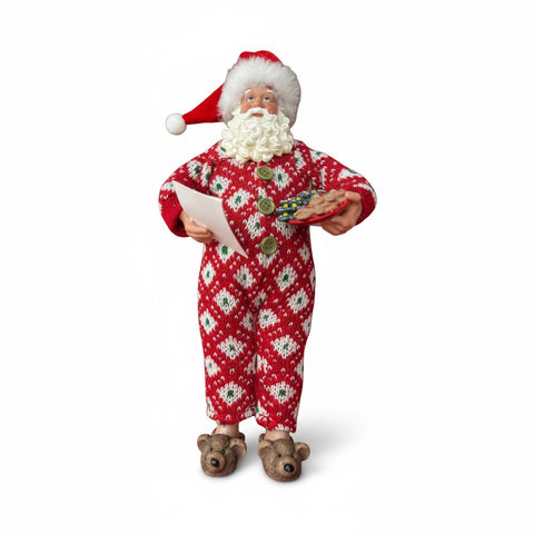 Statuetta Babbo Natale in Pigiamone con Libro e Spuntino – 35 cm