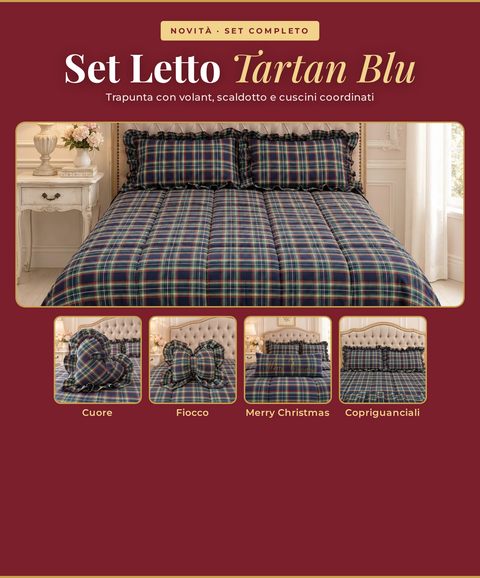 Set Letto Natalizio Tartan Blu completo – Kaluka Shabby Chic