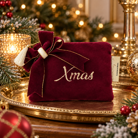 Velvet Mini Pochette con Zip e Scritta Ricamata Oro - Mata Creazioni, 16x11 cm