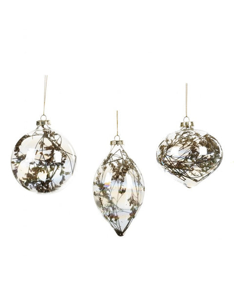 TRANSPARENT CHRISTMAS BALLS WITH FAIRILY EVER AFTER BRANCHES WITH LEAVES