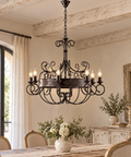 Lampadario Vintage in Ferro Nero Ruggine o Avorio Decapé – Bonetti Illumina Baltimora, 3, 5 e 8 Luci ambientata