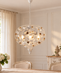 Lampadario Shabby Chic in Ferro Bianco Shabby o Avorio Decapé – Bonetti Illumina Bella, 3 e 5 Luci ambientata