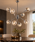 Lampada a Sospensione Moderna in Ferro Cromo Lucido con Sfere in Vetro – Bonetti Illumina Tresor, 6 e 8 Luci ambientata