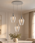 Lampada a Sospensione Moderna con Vetri Pyrex Trasparenti, Ambra o Grigi – Bonetti Illumina Ares, 1 e 3 Luci ambientata