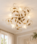 Plafoniera Shabby Chic in Ferro Bianco Shabby o Avorio Decapé – Bonetti Illumina Cesto, 2, 3 e 5 Luci ambientata