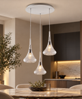 Lampada a Sospensione Moderna con Vetri Pyrex Trasparenti, Ambra o Grigi – Bonetti Illumina Nemesi, 1 e 3 Luci ambientata