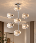 Plafoniera Moderna in Ferro Cromato o Bronzato con Sfere in Vetro – Bonetti Illumina Armonia, 5 e 7 Luci ambientata