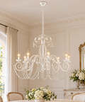 Lampadario Shabby Chic in Ferro Bianco o Avorio e Oro con Strass – Be Light Damasco, 3, 5 e 8 Luci ambientata