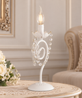 Lampada da Tavolo Shabby Chic in Ferro Bianco o Avorio e Oro con Strass – Be Light Damasco, 1 Luce, Ø16 cm ambientata