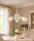 Lampadario Shabby Chic in Ferro Bianco e Argento o Avorio e Oro con Vetri Alabastro – Be Light Olga, 3 e 5 Luci ambientata