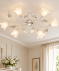 Plafoniera Shabby Chic in Ferro Bianco e Argento o Avorio e Oro con Vetri Alabastro – Be Light Olga, 3, 5 e 6 Luci ambientata