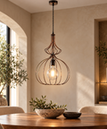 Lampada a Sospensione Vintage in Ferro Nero e Rame, Bianco e Argento o Oro – Be Light Olimpia, 1 Luce, Ø35 cm ambientata
