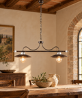 Lampadario Vintage in Ferro Marrone e Oro o Bianco e Argento – Be Light Cantina, 2 Luci, 87x30 cm ambientata