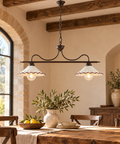Lampadario Vintage in Ferro con Diffusori in Ceramica Traforata – Be Light Osteria, 2 Luci, 83x30 cm ambientata