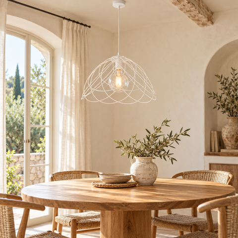 Lampadario Vintage in Ferro Bianco Shabby, Oro o Ruggine – Be Light Pagoda, 1 Luce, Ø45 cm ambientata