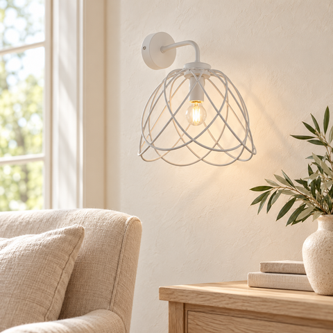 Applique Vintage in Ferro Bianco Shabby, Oro o Ruggine – Be Light Pagoda, 1 Luce ambientata
