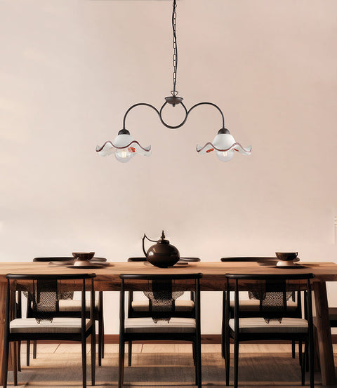 Lampadario Vintage in Ferro con Diffusori in Ceramica Decorata – Be Light Anemone, 2 Luci, 81x30 cm ambientata - foto ufficiale Bonetti