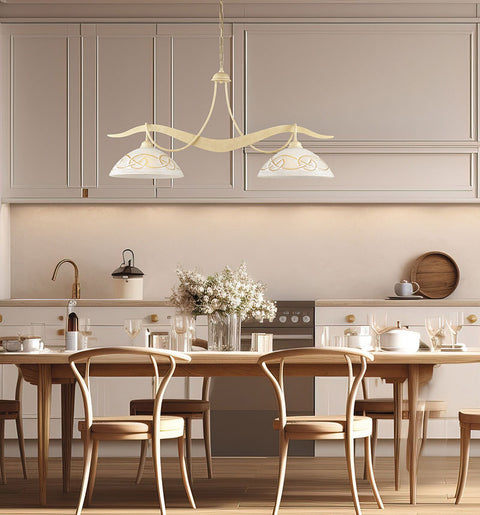 Lampadario Vintage in Ferro Nero Ruggine o Avorio Decapé con Vetri Bianchi e Ambra – Be Light Bilbao, 1, 2 e 3 Luci ambientata - foto ufficiale Bonetti