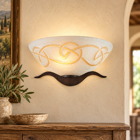 Applique Vintage in Ferro Nero Ruggine o Avorio Decapé con Vetri Bianchi e Ambra – Be Light Bilbao, 1 Luce ambientata