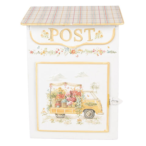 Cassetta Postale Decorativa Floreale in Metallo Bianco - Clayre & Eef, 23x13x32 cm