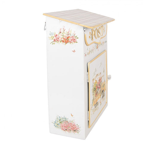 Cassetta Postale Decorativa Floreale in Metallo Bianco - Clayre & Eef, 23x13x32 cm