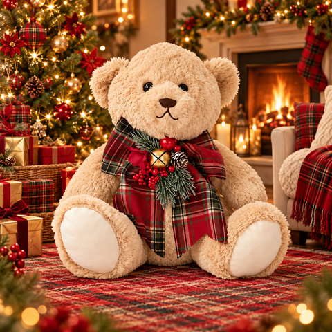 Orsetto Bryan Peluche con Fiocco Natalizio e Campanello – Linea Teddy by Mata Creazioni, H 35 cm