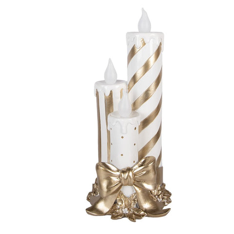 Decorazione Natalizia Set Candelabri a LED Bianco e Oro - Clayre & Eef, 19x16x41 cm