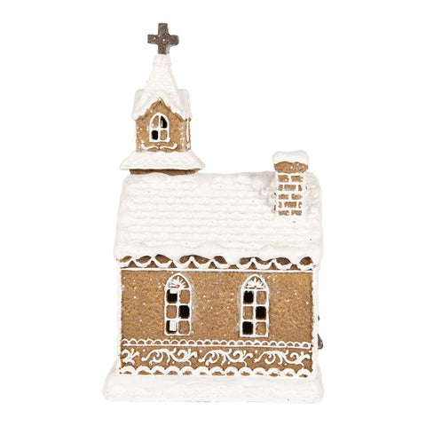 Casa di Pan di Zenzero Chiesa con LED - Clayre & Eef, 14x12x23 cm