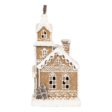 Casa di Pan di Zenzero Chiesa con LED - Clayre & Eef, 14x12x23 cm