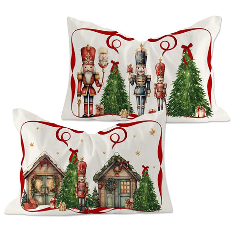 Set 2 Federe Natalizie Digitali Casetta – 100% Cotone, Stampa Digitale Reattiva, 52x82 cm