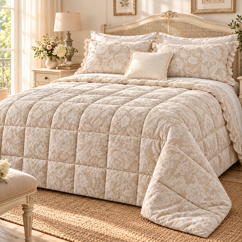 Trapunta Matrimoniale Micaela in Velluto Jacquard con Federe – L'Atelier 17, 260x260cm