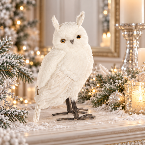 WHITE OWL WITH GLITTER WINTER FROST