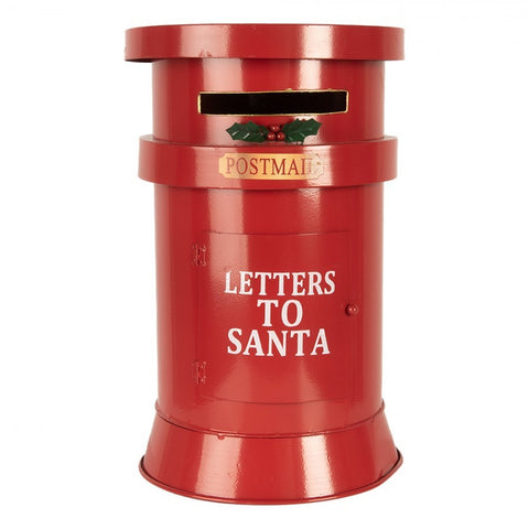 Cassetta Postale Natalizia Cilindrica Rossa in Metallo "Letters to Santa" - Clayre & Eef, Ø 24x38 cm