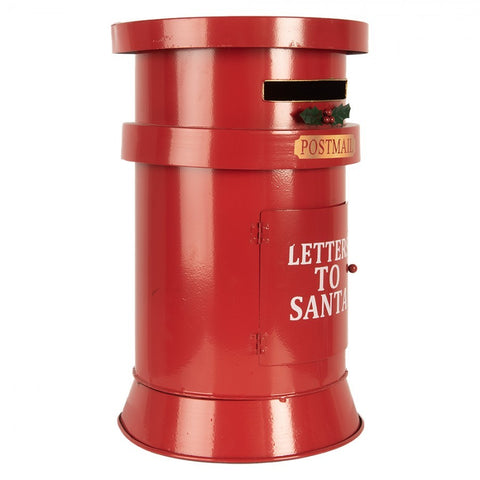 Cassetta Postale Natalizia Cilindrica Rossa in Metallo "Letters to Santa" - Clayre & Eef, Ø 24x38 cm
