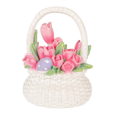 Cestino decorativo pasquale bianco con fiori Ø 14x18 cm Clayre & Eef