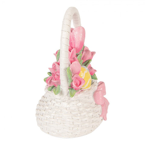 Cestino decorativo pasquale bianco con fiori Ø 14x18 cm Clayre & Eef