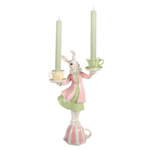 Candelabro decorativo coniglio con tazze – 23x13x41 cm (bianco, verde, rosa, plastica) by Clayre & Eef
