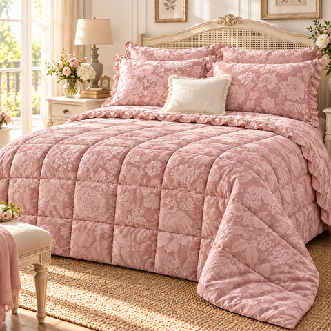 Trapunta Matrimoniale Micaela in Velluto Jacquard con Federe – L'Atelier 17, 260x260cm