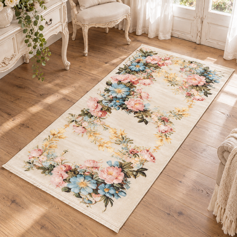 Tappeto Velour Victorian a Fiori con Frange – L'Atelier 17
